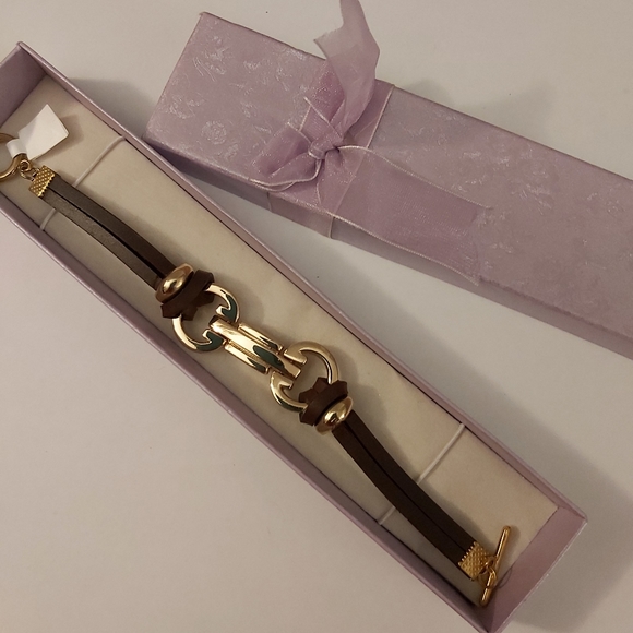 COPY - Gold Tone and Brown Genuine Leather Bracel… - Picture 2 of 2